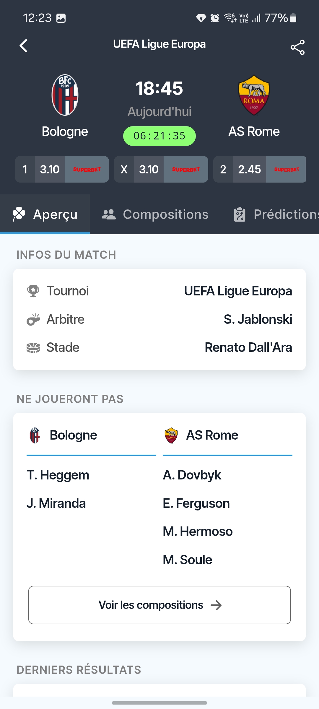 Détails du match
