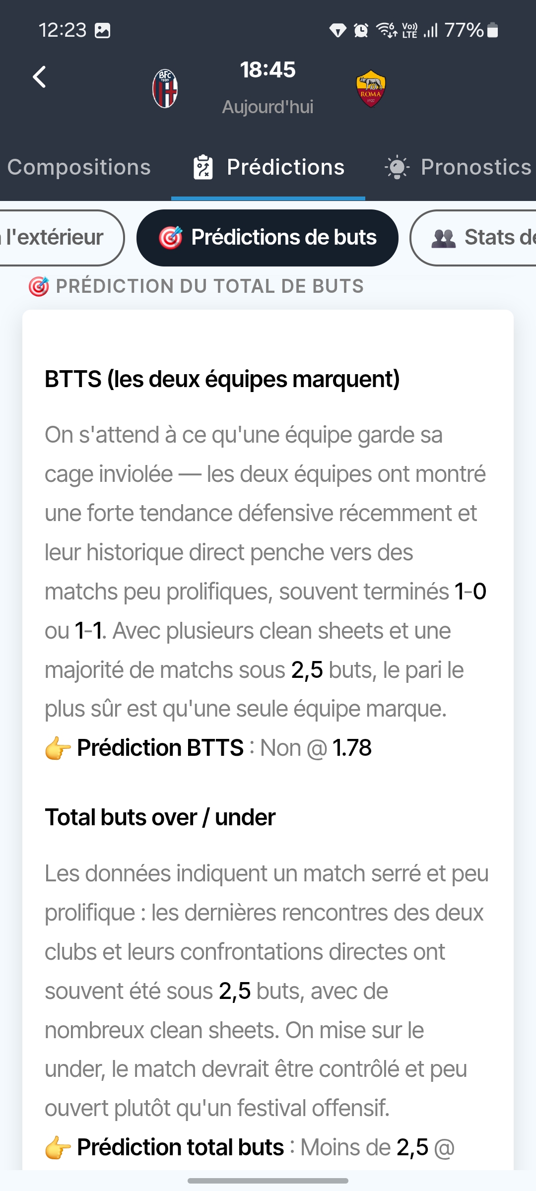 Pronostics du match
